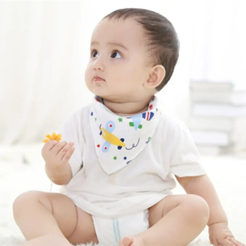 Set of 3 Cute Cartoon Baby Feeding Bibs - Soft Cotton Triangle Aprons for Little Ones