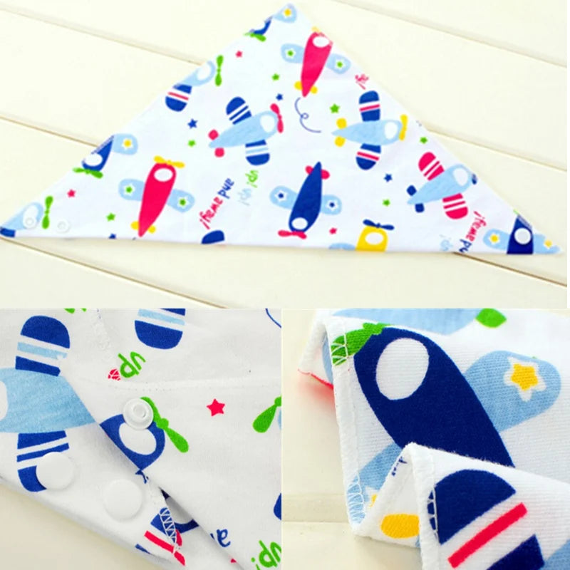 Set of 3 Cute Cartoon Baby Feeding Bibs - Soft Cotton Triangle Aprons for Little Ones
