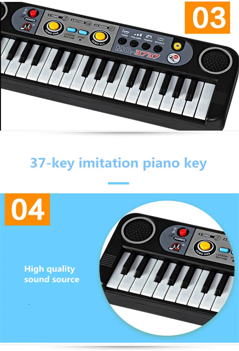 Mini 37-Key Kids Piano Keyboard with Microphone - Educational Musical Instrument for Children