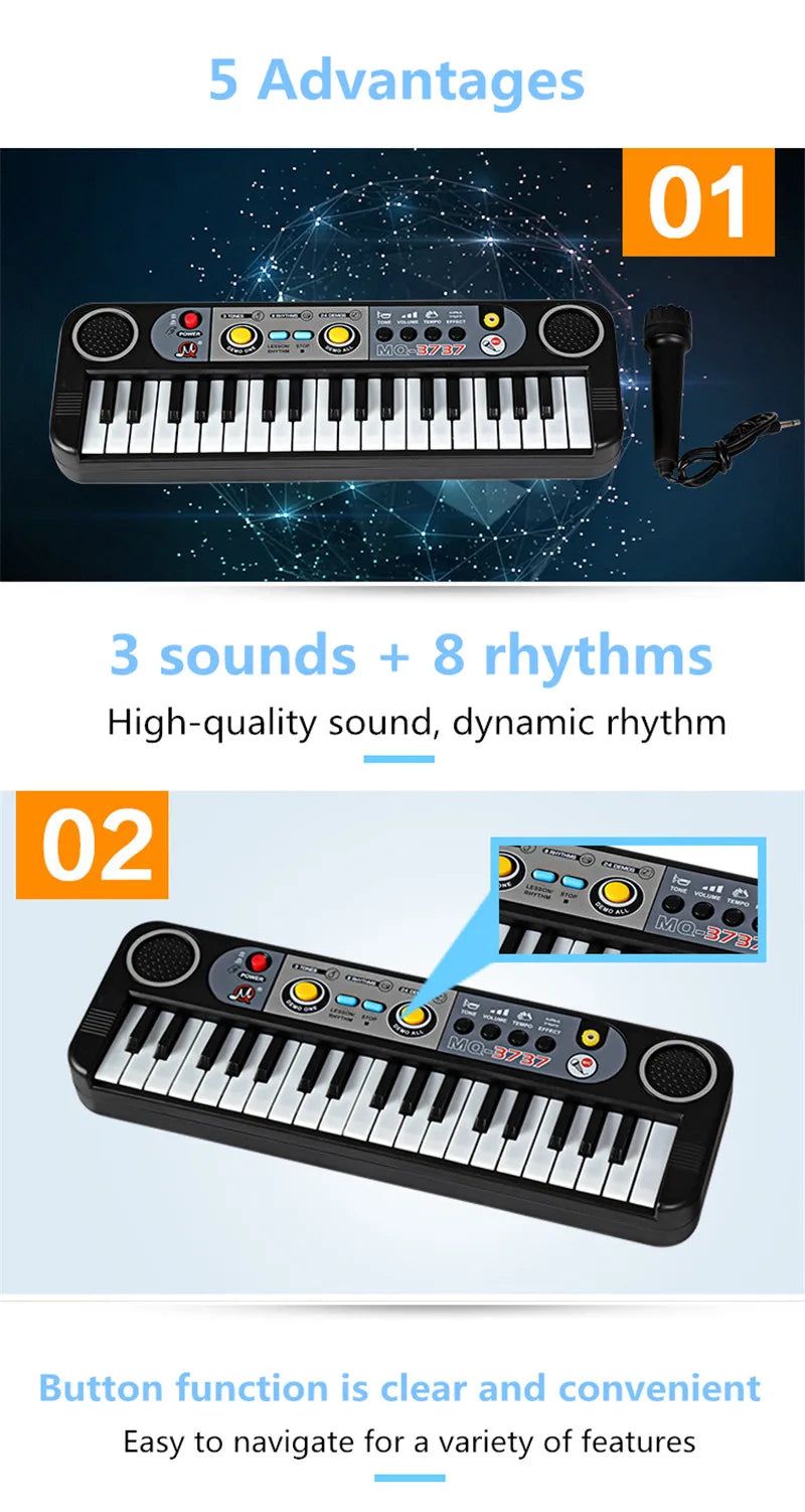 Mini 37-Key Kids Piano Keyboard with Microphone - Educational Musical Instrument for Children