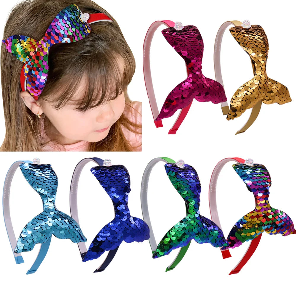 Rainbow Mermaid Sequin Headbands for Baby Girls - Handmade Kids Hair Accessories with Pearls