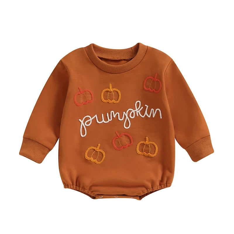 Adorable Infant Halloween Romper with Pumpkin Design - Long Sleeve Oversized Outfit for Baby Girls and Boys