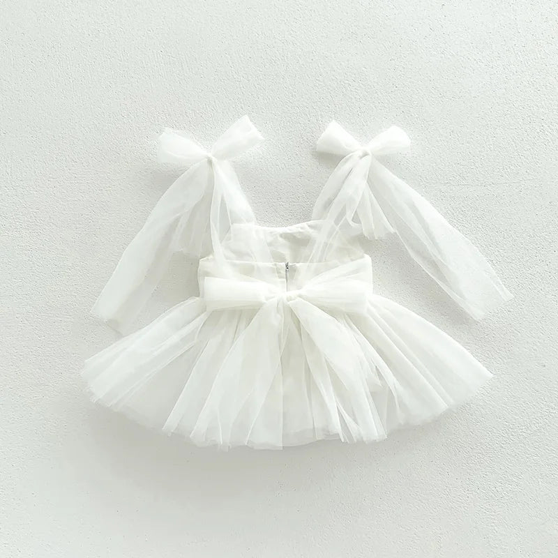 Sleeveless Summer Tutu Romper with Bows for Baby Girls - Lace Princess Jumpsuit for Newborn Photography