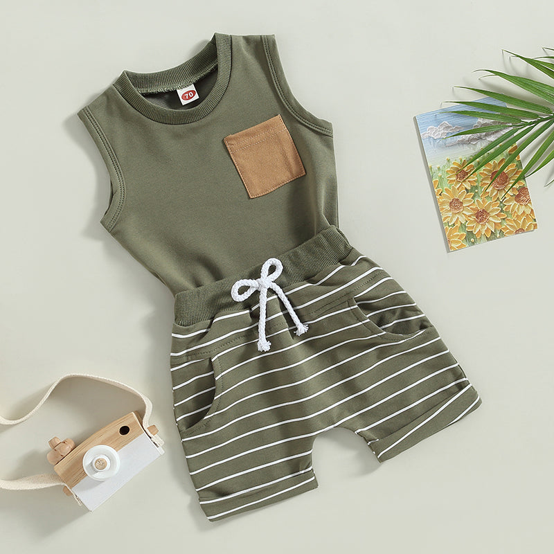 Toddler Summer Boys' Striped Tank Top and Shorts Set for Beach Fun
