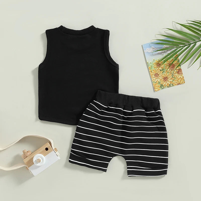 Toddler Summer Boys' Striped Tank Top and Shorts Set for Beach Fun