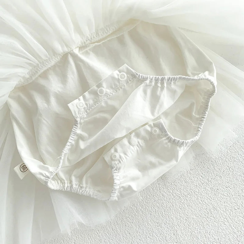 Sleeveless Summer Tutu Romper with Bows for Baby Girls - Lace Princess Jumpsuit for Newborn Photography