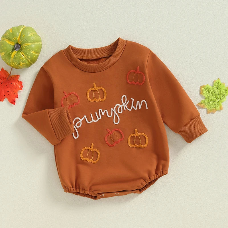 Adorable Infant Halloween Romper with Pumpkin Design - Long Sleeve Oversized Outfit for Baby Girls and Boys