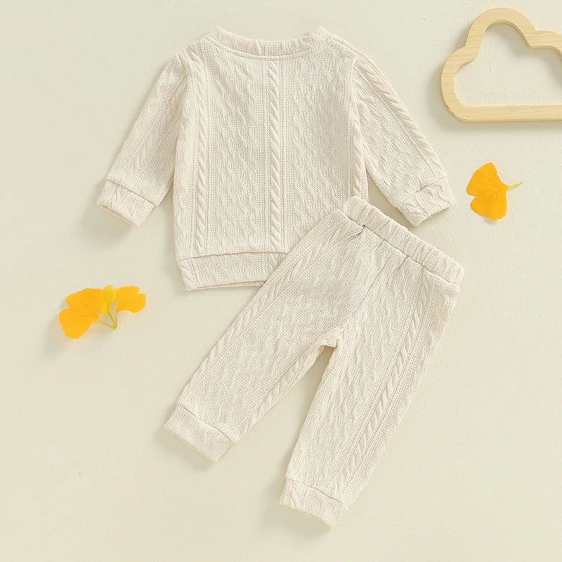 Unisex Toddler Autumn Knitwear Set - Long Sleeve Sweater and Elastic Waist Pants for Baby (2-Piece Cotton Outfit)