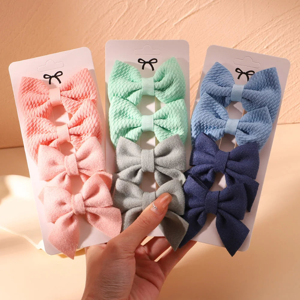 Set of 4 Handmade Solid Bowknot Hair Clips for Newborns and Kids - Nylon Infant Barrettes and Headwear Accessories