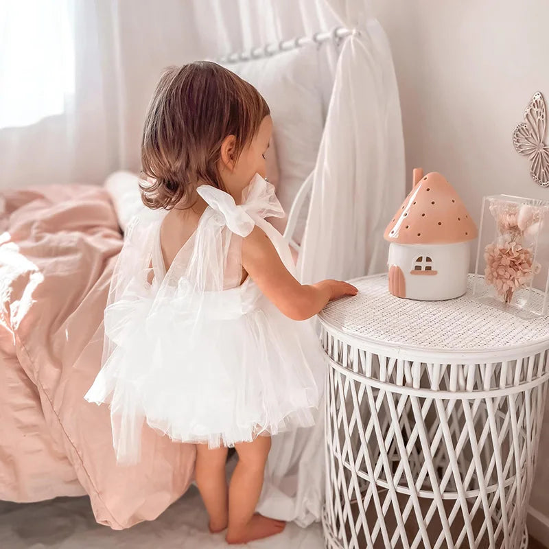 Sleeveless Summer Tutu Romper with Bows for Baby Girls - Lace Princess Jumpsuit for Newborn Photography