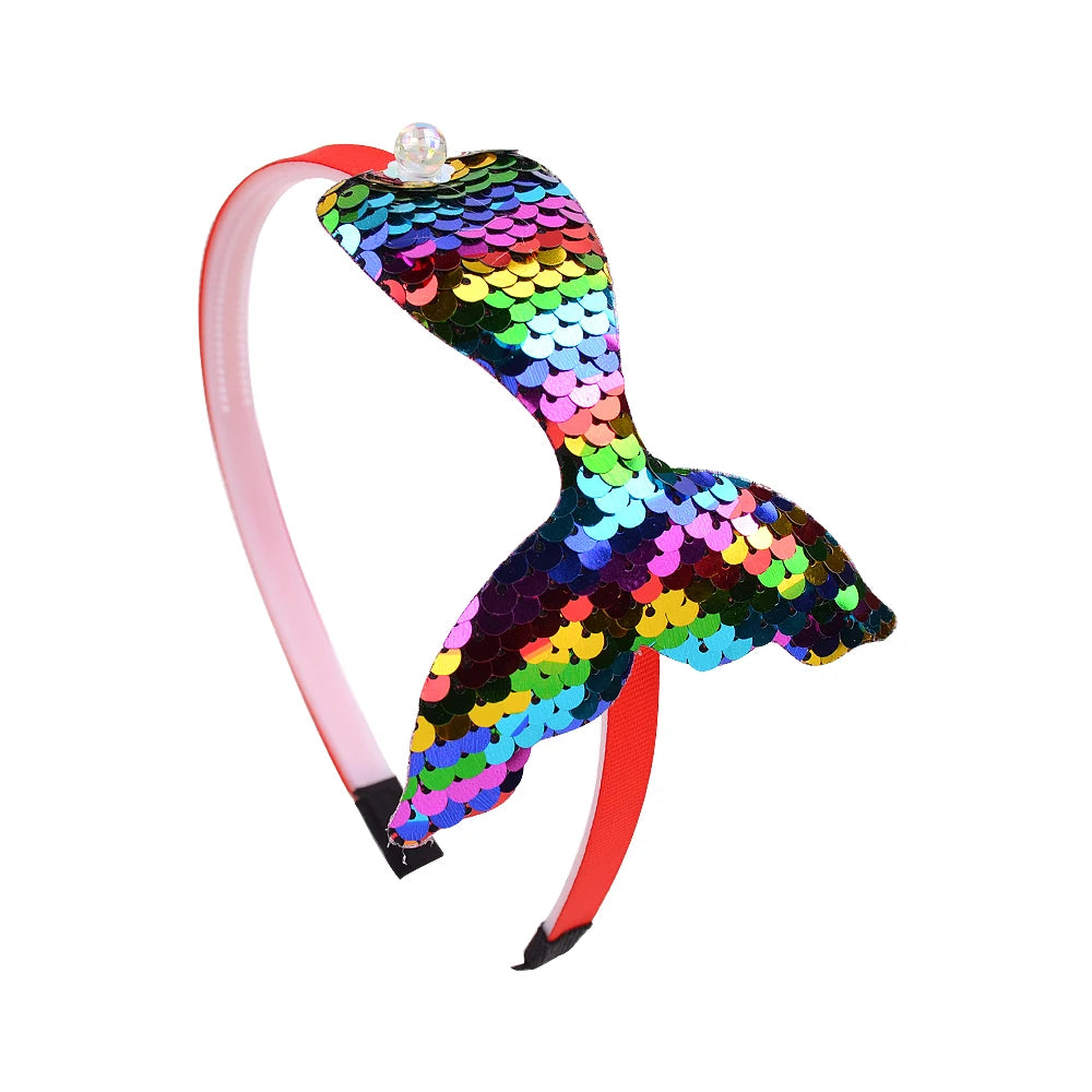 Rainbow Mermaid Sequin Headbands for Baby Girls - Handmade Kids Hair Accessories with Pearls