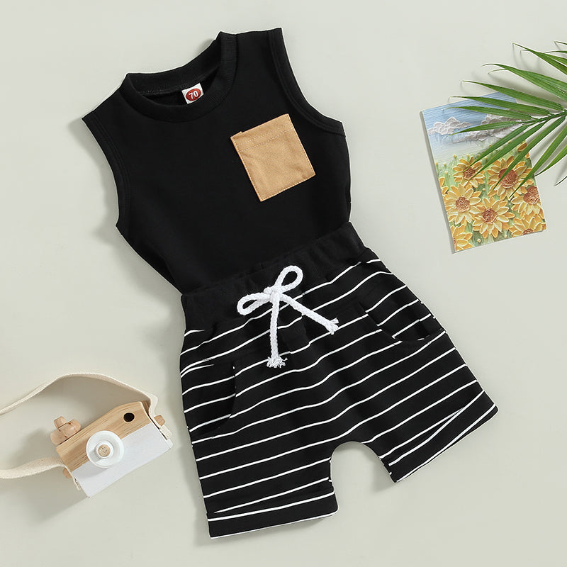 Toddler Summer Boys' Striped Tank Top and Shorts Set for Beach Fun