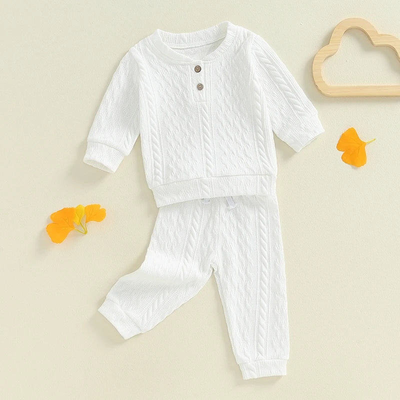 Unisex Toddler Autumn Knitwear Set - Long Sleeve Sweater and Elastic Waist Pants for Baby (2-Piece Cotton Outfit)