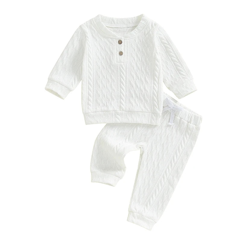 Unisex Toddler Autumn Knitwear Set - Long Sleeve Sweater and Elastic Waist Pants for Baby (2-Piece Cotton Outfit)