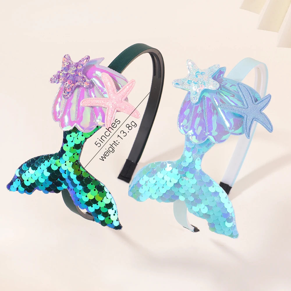 Rainbow Mermaid Sequin Headbands for Baby Girls - Handmade Kids Hair Accessories with Pearls