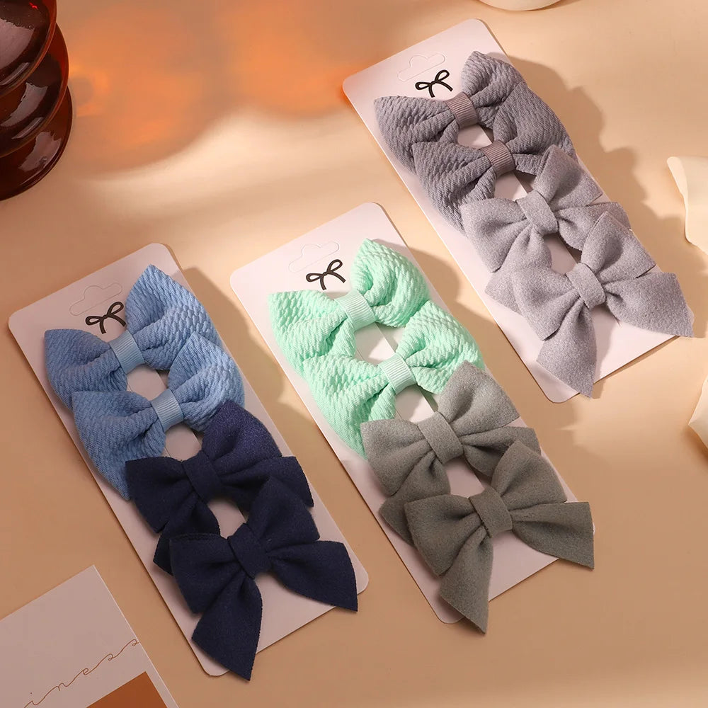Set of 4 Handmade Solid Bowknot Hair Clips for Newborns and Kids - Nylon Infant Barrettes and Headwear Accessories