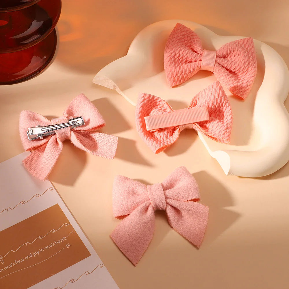 Set of 4 Handmade Solid Bowknot Hair Clips for Newborns and Kids - Nylon Infant Barrettes and Headwear Accessories