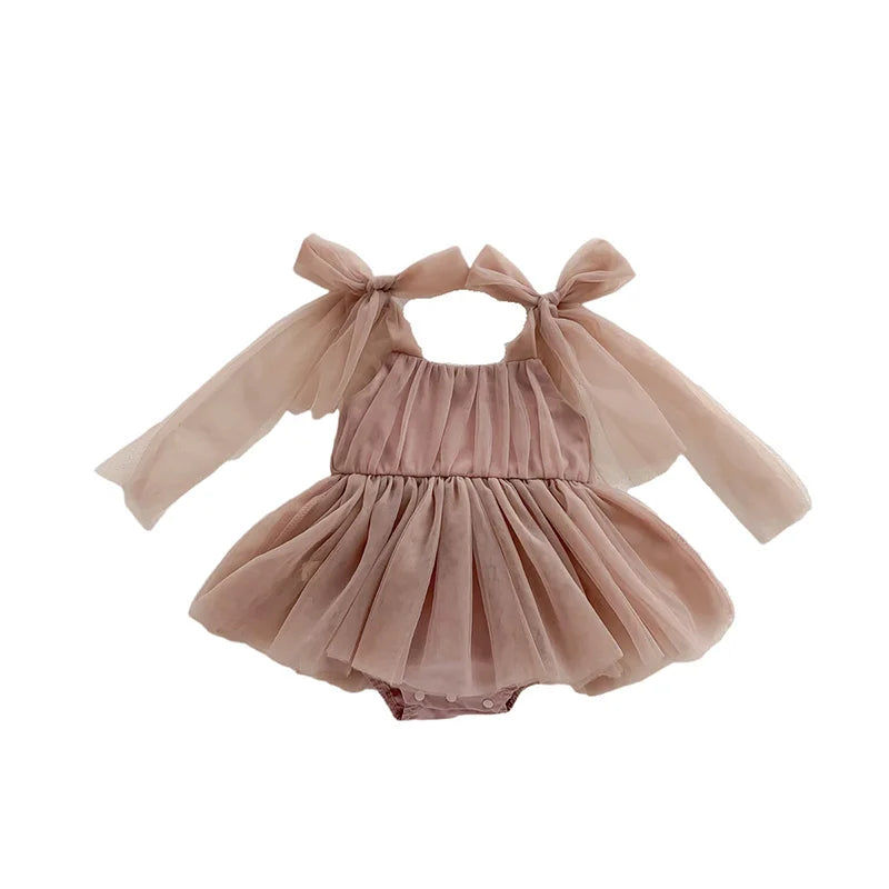 Sleeveless Summer Tutu Romper with Bows for Baby Girls - Lace Princess Jumpsuit for Newborn Photography