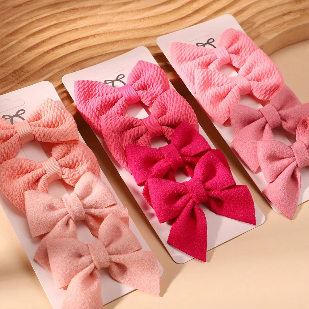 Set of 4 Handmade Solid Bowknot Hair Clips for Newborns and Kids - Nylon Infant Barrettes and Headwear Accessories
