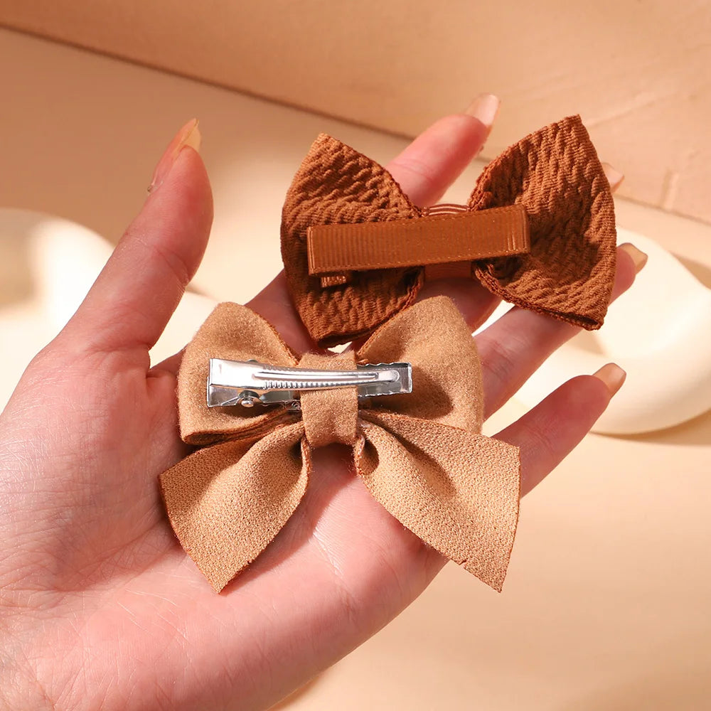 Set of 4 Handmade Solid Bowknot Hair Clips for Newborns and Kids - Nylon Infant Barrettes and Headwear Accessories
