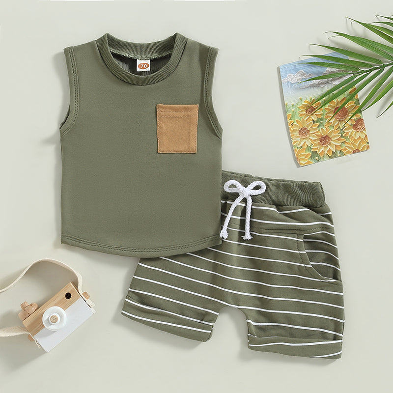 Toddler Summer Boys' Striped Tank Top and Shorts Set for Beach Fun