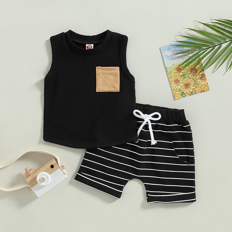 Toddler Summer Boys' Striped Tank Top and Shorts Set for Beach Fun