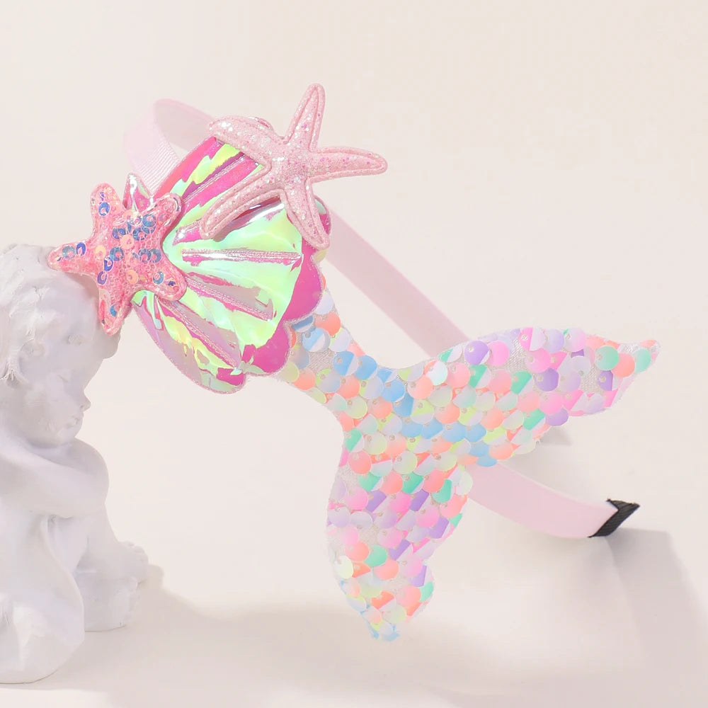 Rainbow Mermaid Sequin Headbands for Baby Girls - Handmade Kids Hair Accessories with Pearls