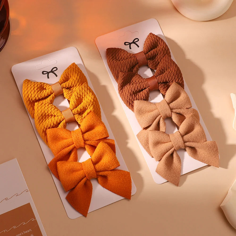Set of 4 Handmade Solid Bowknot Hair Clips for Newborns and Kids - Nylon Infant Barrettes and Headwear Accessories
