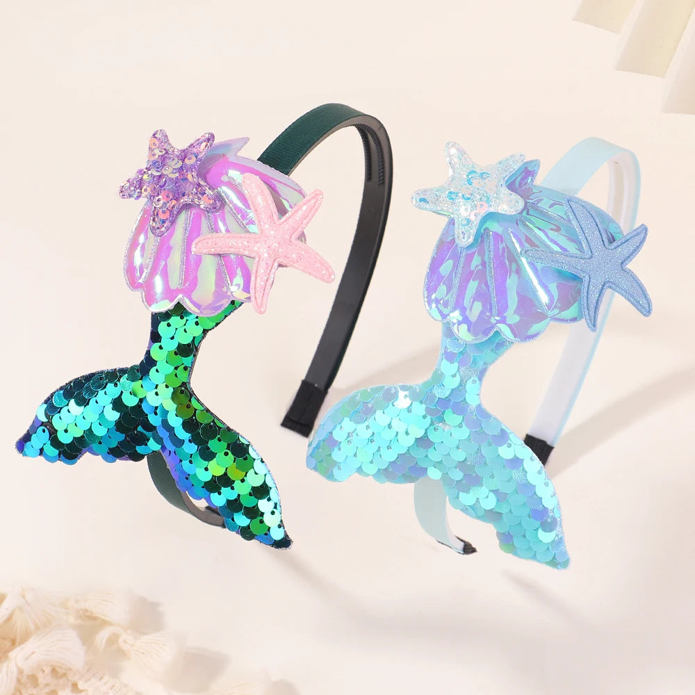 Rainbow Mermaid Sequin Headbands for Baby Girls - Handmade Kids Hair Accessories with Pearls