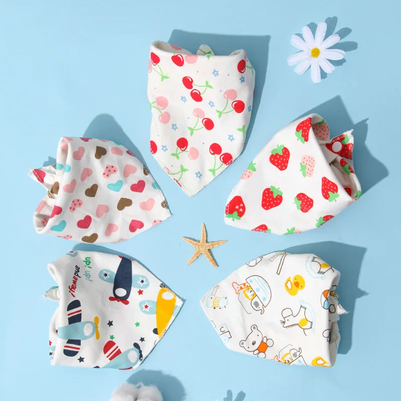 Set of 3 Cute Cartoon Baby Feeding Bibs - Soft Cotton Triangle Aprons for Little Ones