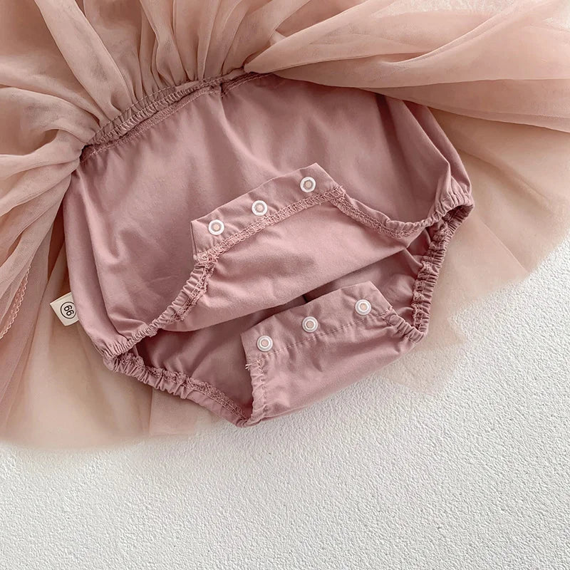 Sleeveless Summer Tutu Romper with Bows for Baby Girls - Lace Princess Jumpsuit for Newborn Photography