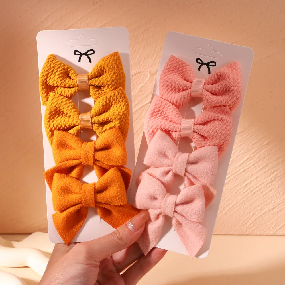 Set of 4 Handmade Solid Bowknot Hair Clips for Newborns and Kids - Nylon Infant Barrettes and Headwear Accessories