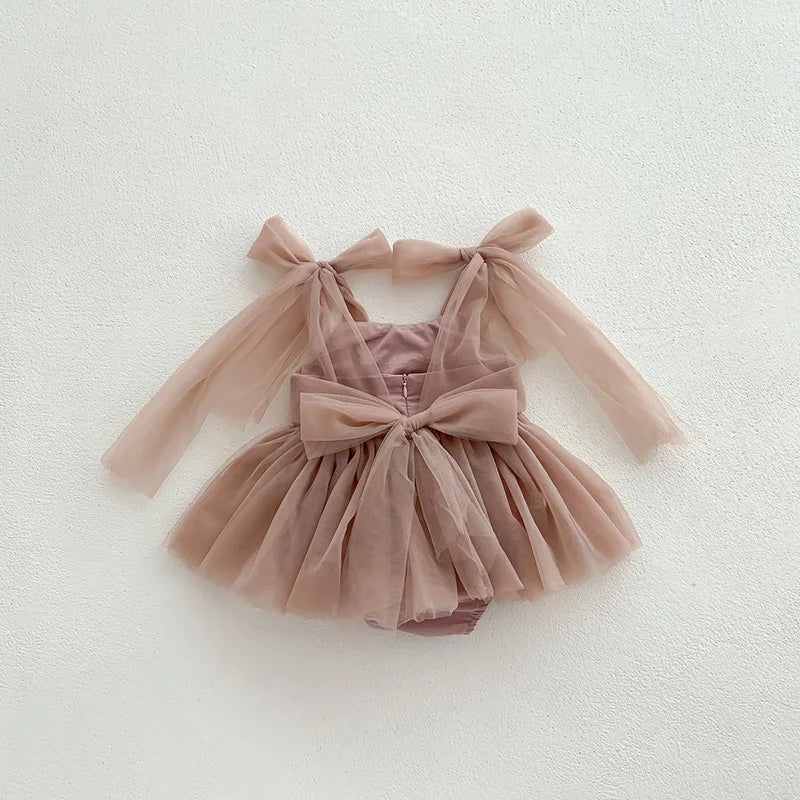 Sleeveless Summer Tutu Romper with Bows for Baby Girls - Lace Princess Jumpsuit for Newborn Photography