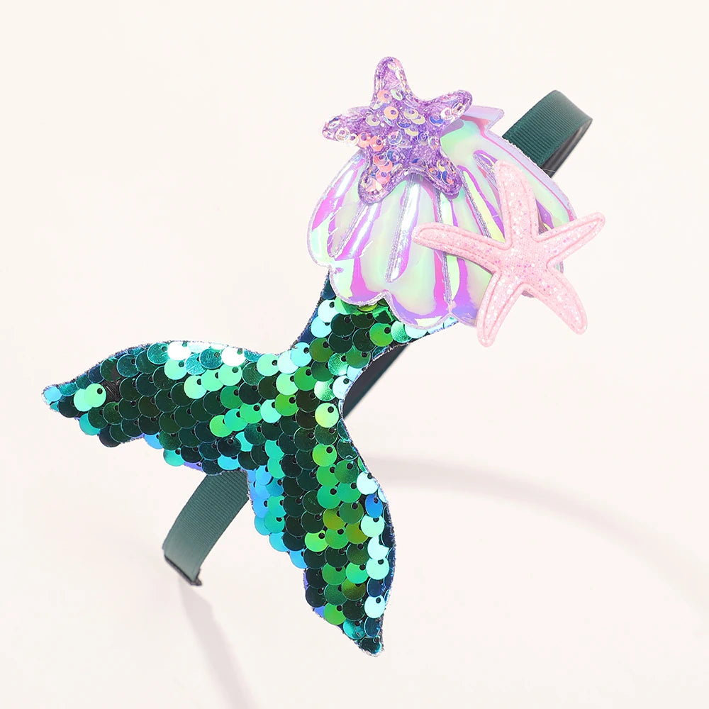Rainbow Mermaid Sequin Headbands for Baby Girls - Handmade Kids Hair Accessories with Pearls
