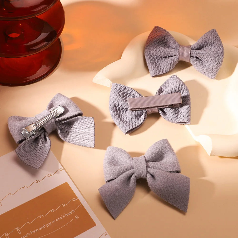 Set of 4 Handmade Solid Bowknot Hair Clips for Newborns and Kids - Nylon Infant Barrettes and Headwear Accessories