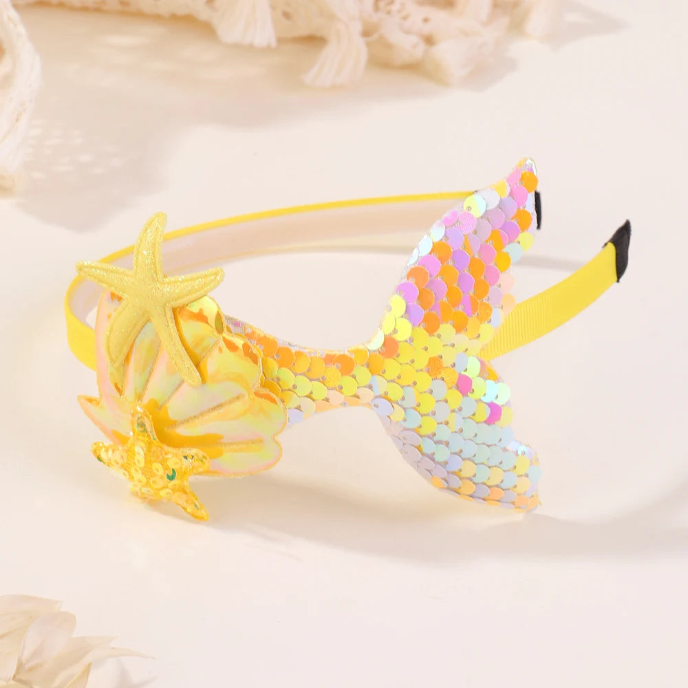 Rainbow Mermaid Sequin Headbands for Baby Girls - Handmade Kids Hair Accessories with Pearls