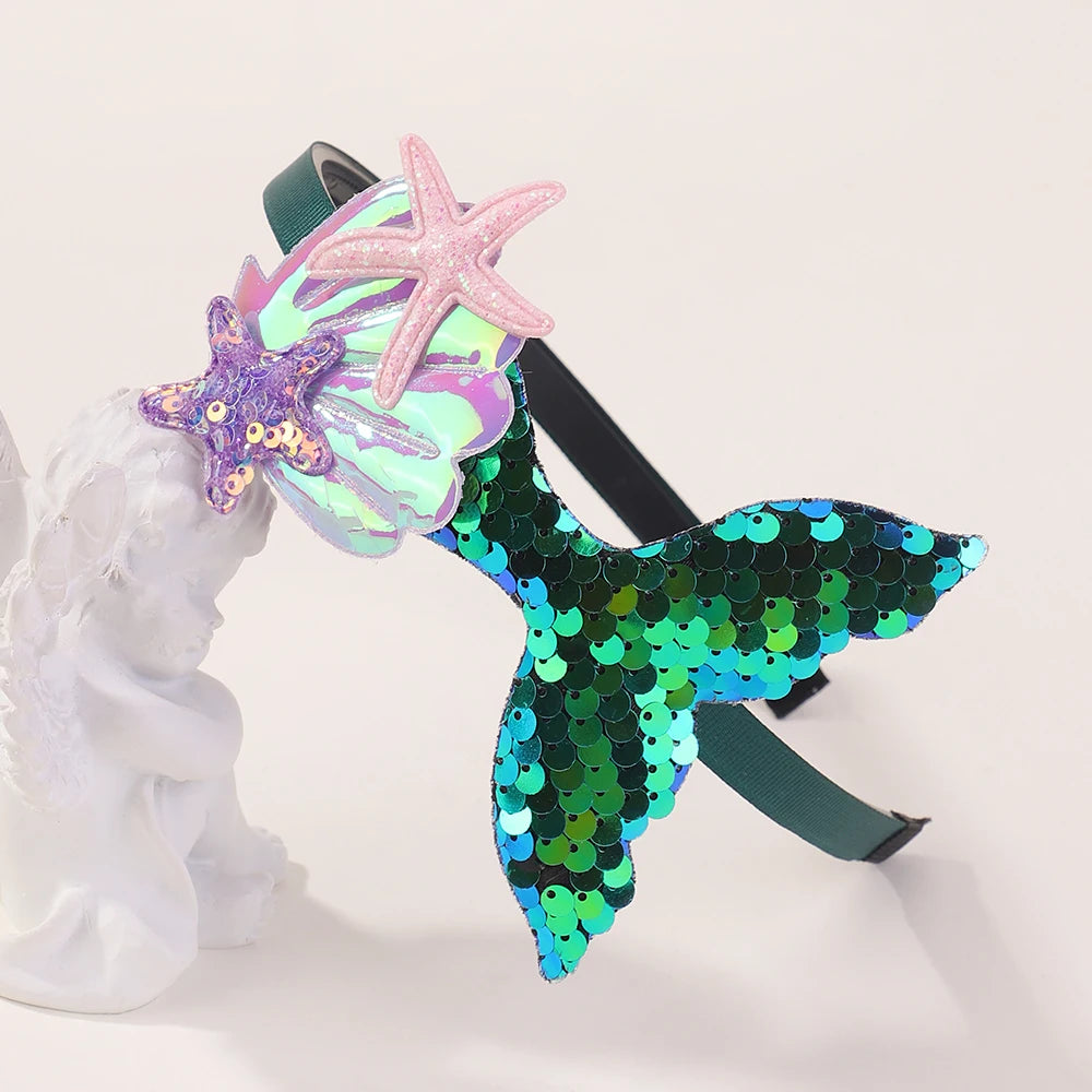 Rainbow Mermaid Sequin Headbands for Baby Girls - Handmade Kids Hair Accessories with Pearls