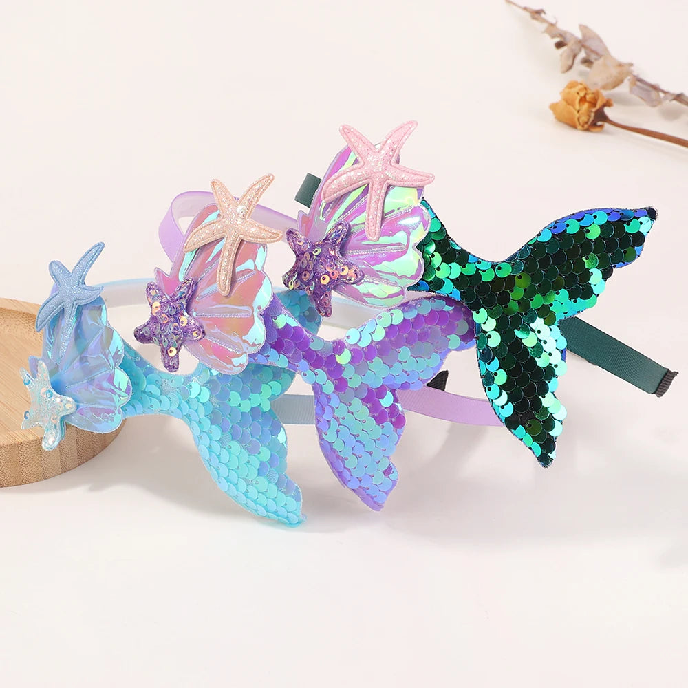 Rainbow Mermaid Sequin Headbands for Baby Girls - Handmade Kids Hair Accessories with Pearls