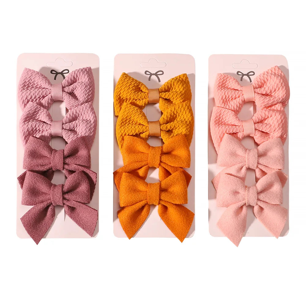 Set of 4 Handmade Solid Bowknot Hair Clips for Newborns and Kids - Nylon Infant Barrettes and Headwear Accessories