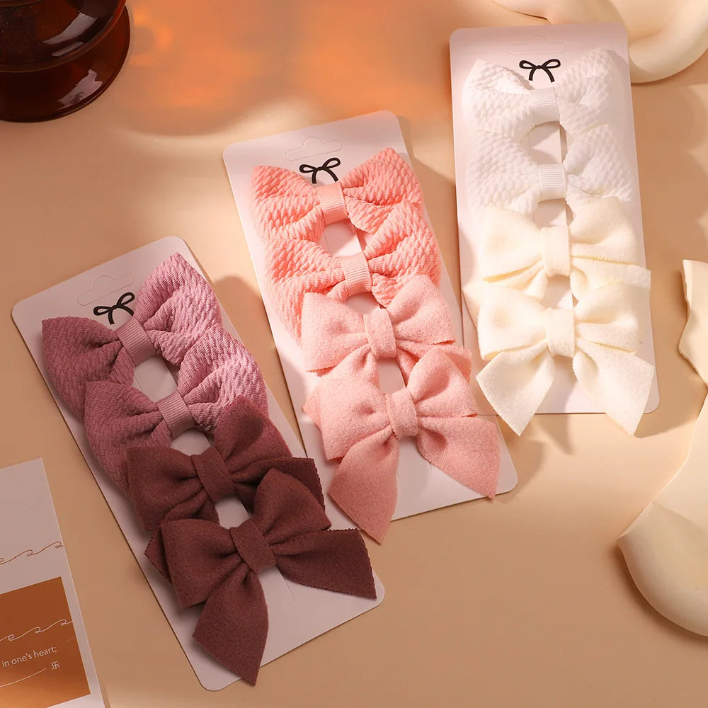 Set of 4 Handmade Solid Bowknot Hair Clips for Newborns and Kids - Nylon Infant Barrettes and Headwear Accessories