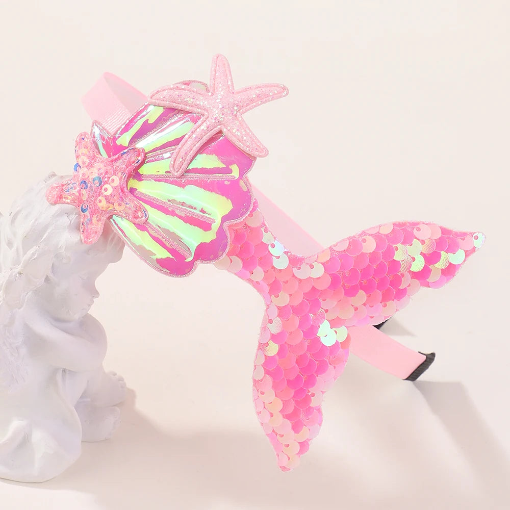Rainbow Mermaid Sequin Headbands for Baby Girls - Handmade Kids Hair Accessories with Pearls