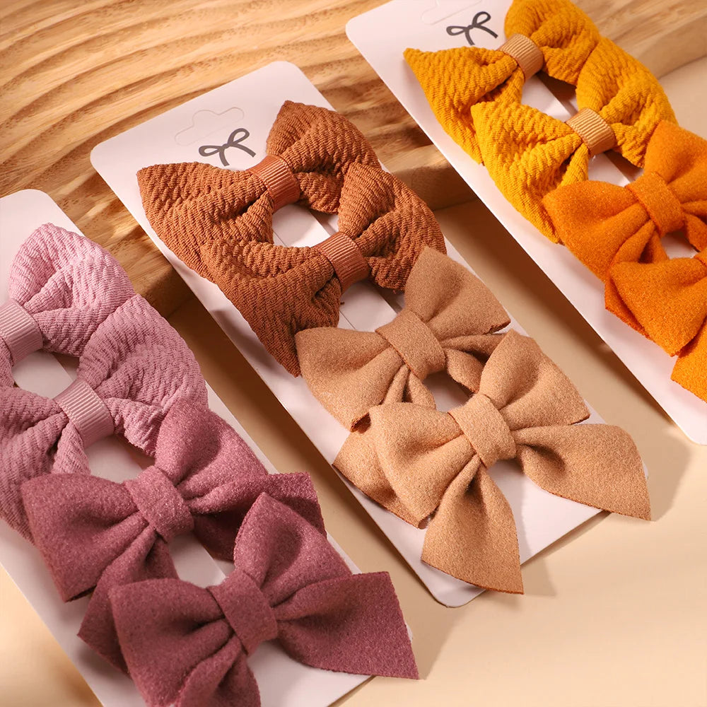 Set of 4 Handmade Solid Bowknot Hair Clips for Newborns and Kids - Nylon Infant Barrettes and Headwear Accessories