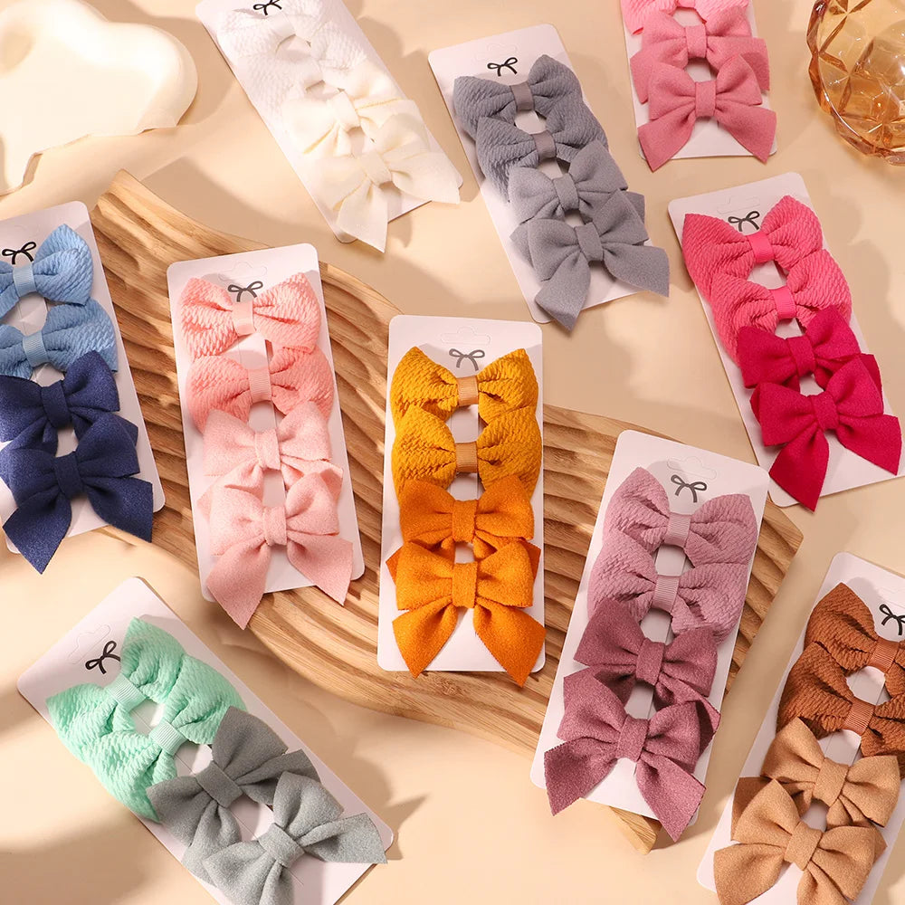 Set of 4 Handmade Solid Bowknot Hair Clips for Newborns and Kids - Nylon Infant Barrettes and Headwear Accessories