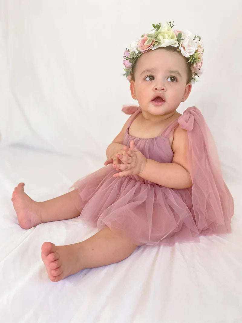Sleeveless Summer Tutu Romper with Bows for Baby Girls - Lace Princess Jumpsuit for Newborn Photography