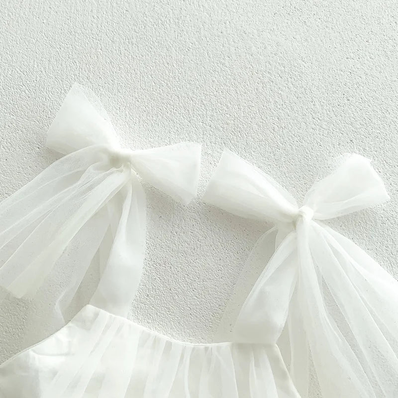 Sleeveless Summer Tutu Romper with Bows for Baby Girls - Lace Princess Jumpsuit for Newborn Photography