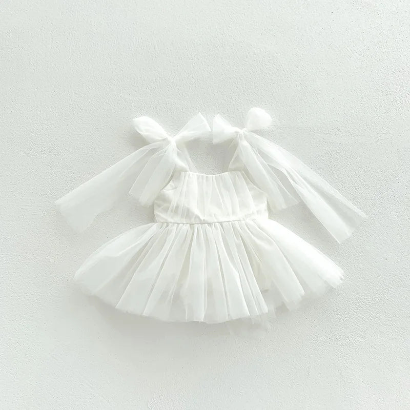 Sleeveless Summer Tutu Romper with Bows for Baby Girls - Lace Princess Jumpsuit for Newborn Photography