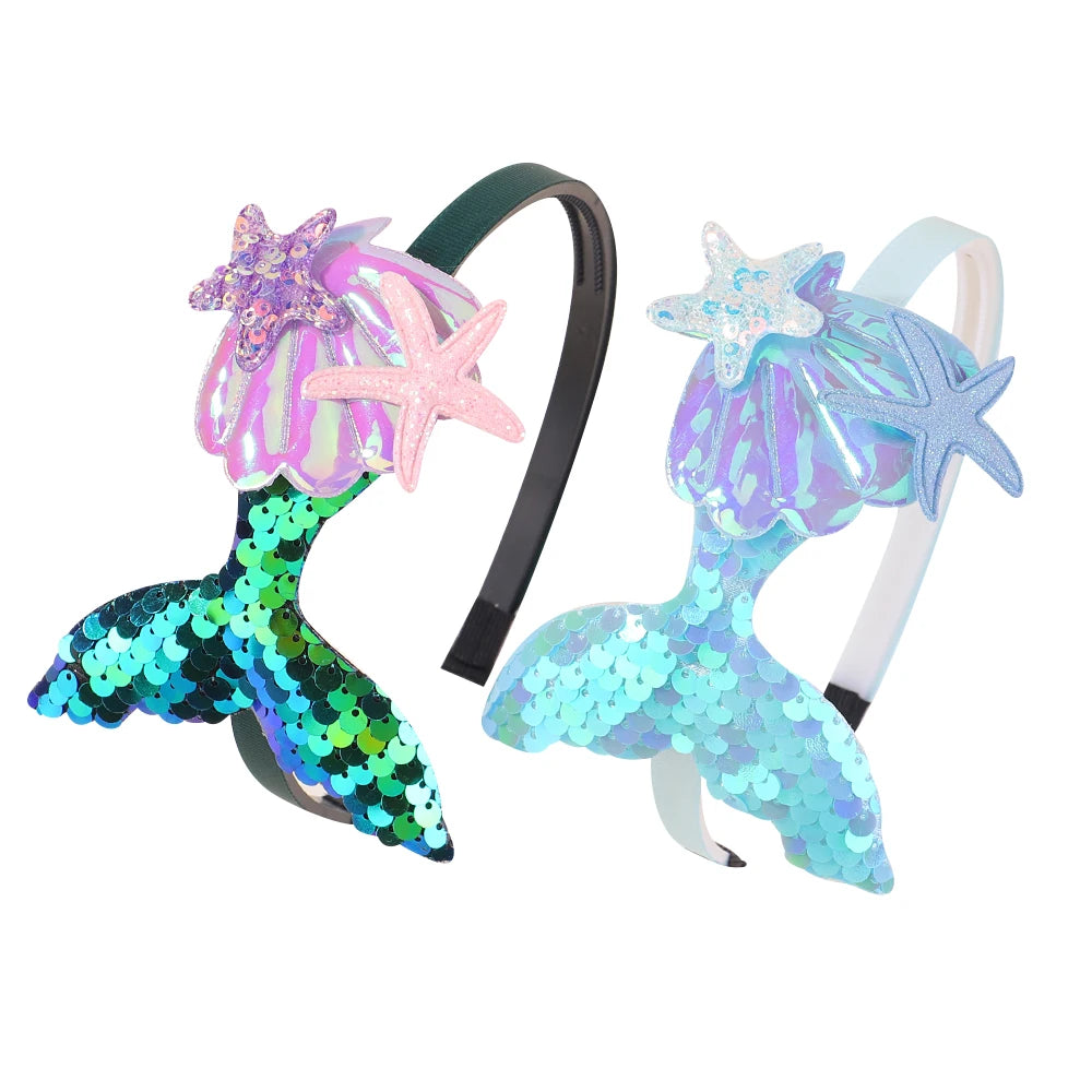 Rainbow Mermaid Sequin Headbands for Baby Girls - Handmade Kids Hair Accessories with Pearls