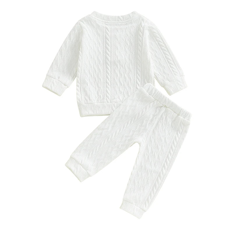 Unisex Toddler Autumn Knitwear Set - Long Sleeve Sweater and Elastic Waist Pants for Baby (2-Piece Cotton Outfit)
