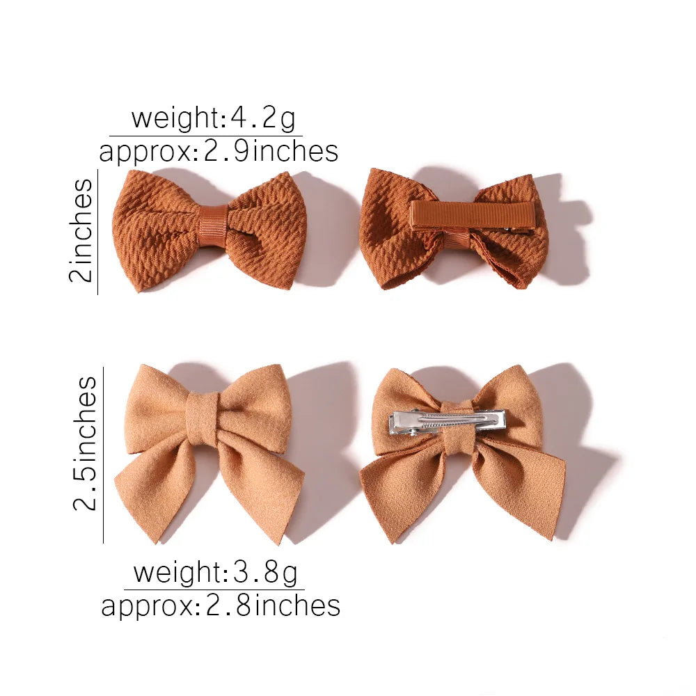 Set of 4 Handmade Solid Bowknot Hair Clips for Newborns and Kids - Nylon Infant Barrettes and Headwear Accessories
