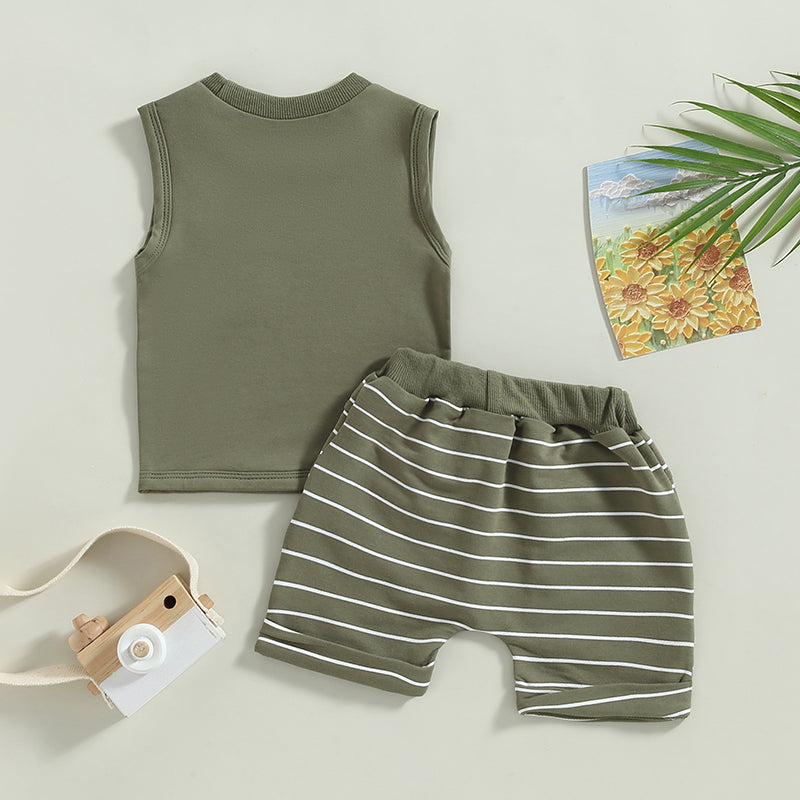 Toddler Summer Boys' Striped Tank Top and Shorts Set for Beach Fun